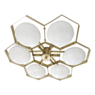 21st Century Hive Satin Brass Glossy White Murano Flush Mount by Fabio LTD For Sale