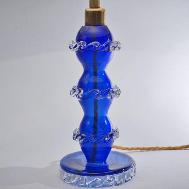 Art Deco 1920`s Italian Antique Murano Glass Table Lamp, Handblown Cobalt Blue Crystal, Barovier & Toso Style - Rewired For Sale - Image 3 of 14