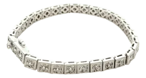 1990s 14k White Gold Art Deco Revival Diamond Filigree Bracelet – 3.00 Carats, 7”