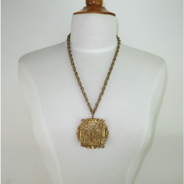 Miriam Haskell Ornate Gold Plated Asian Chinoiserie Medallion Necklace, 1950's For Sale - Image 12 of 12