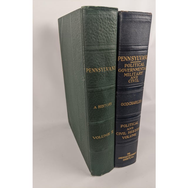 Traditional 1926–1933 Pennsylvania History Books, Green & Navy Blue With Gilt, Set of 2 For Sale - Image 3 of 10