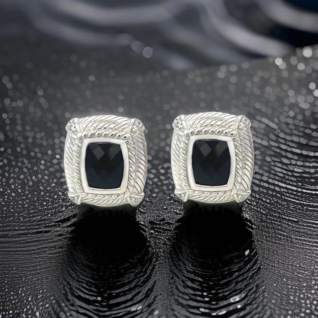 1990s Pair of Judith Ripka Estate Onyx Omega Back Earrings Sterling Silver 14 Grams For Sale In New York - Image 6 of 13