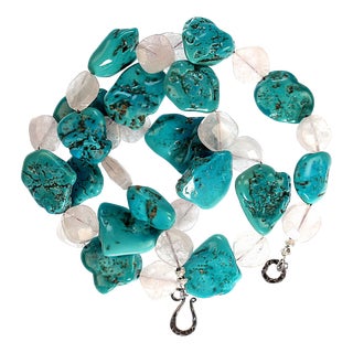 AJD Sleeping Beauty Turquoise and Rose Quartz Necklace For Sale