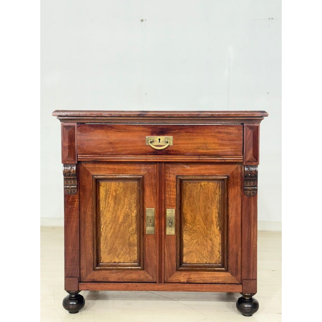 Metal Antique Gründerzeit Walnut Veneer and Brass Fittings Vertiko Chest of Drawers, 1900 For Sale - Image 7 of 11