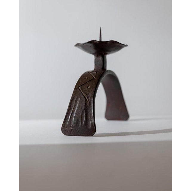 Rustic Mid-Century Sculptural Hand-Forged Iron Candleholder, 1960s For Sale - Image 3 of 12