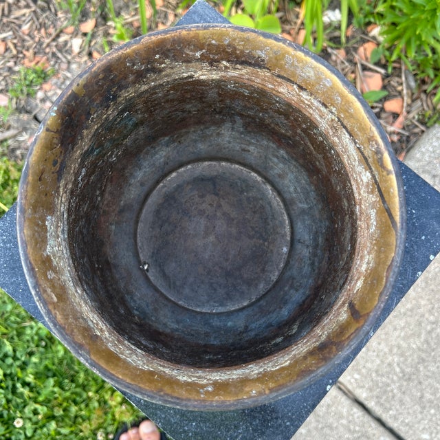 Rustic Antique Rustic Brass Planter/Cachepot Natural Patina For Sale - Image 3 of 12