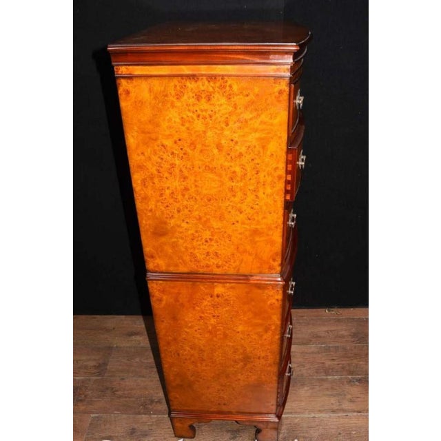 Regency Burl Walnut Chest on Chest Bow Front Commode For Sale - Image 4 of 9