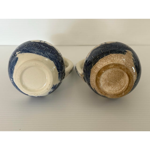 Blue Antique Blue & White Transferware Oil and Vinegar Cruet Set With Original Stoppers, Circa 1900 For Sale - Image 8 of 11