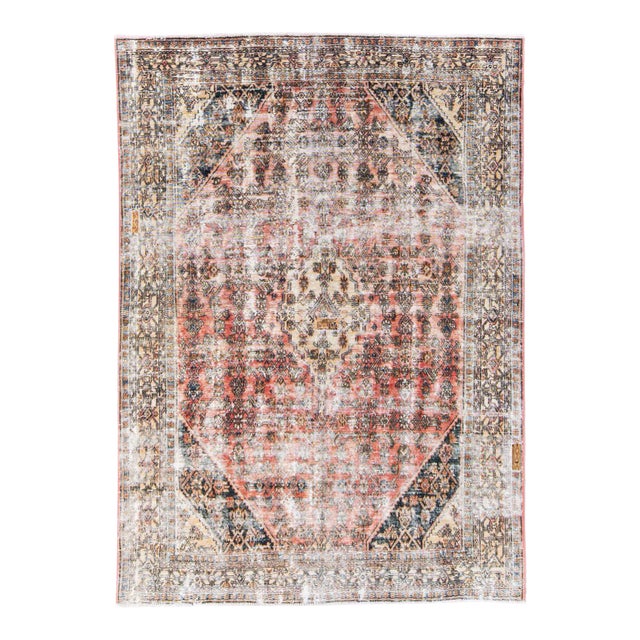 Vintage Distressed Handmade Medallion Peach Wool Rug For Sale