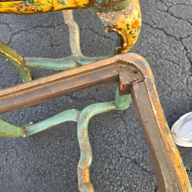 Wood Antique Pair of Italian Venetian Rococo Revival Hand-Painted Polychrome and Parcel-Gilt Side Chairs With Floral Decoration, Circa 1920 For Sale - Image 7 of 13