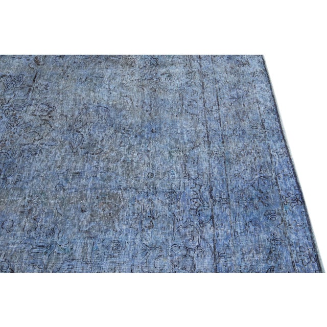 Blue Vintage Persian Overdyed Handmade All-Over Blue Wool Rug For Sale - Image 8 of 11