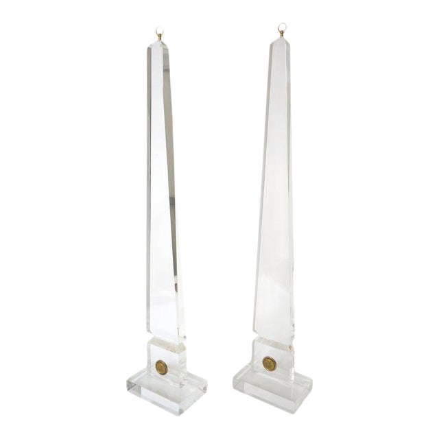 1970s Maison Jansen Maison Charles Style Obelisks in Lucite and Brass - a Pair For Sale
