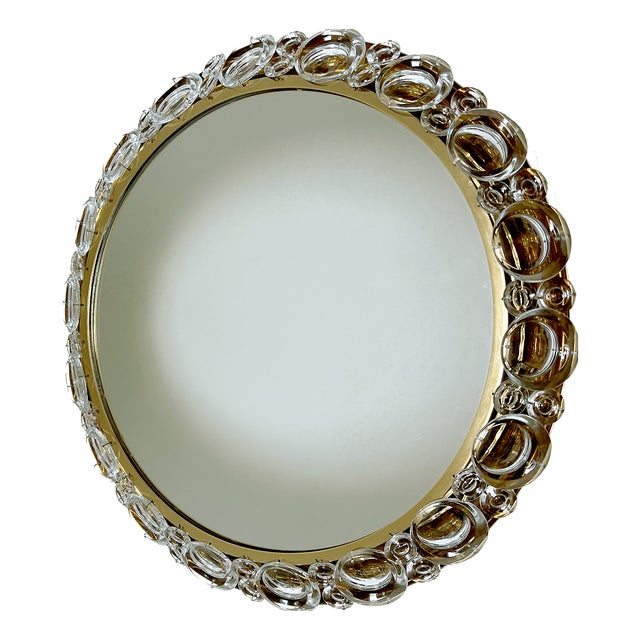 Vintage Illuminated Crystal Brass Mirror from Palwa, 1960s For Sale