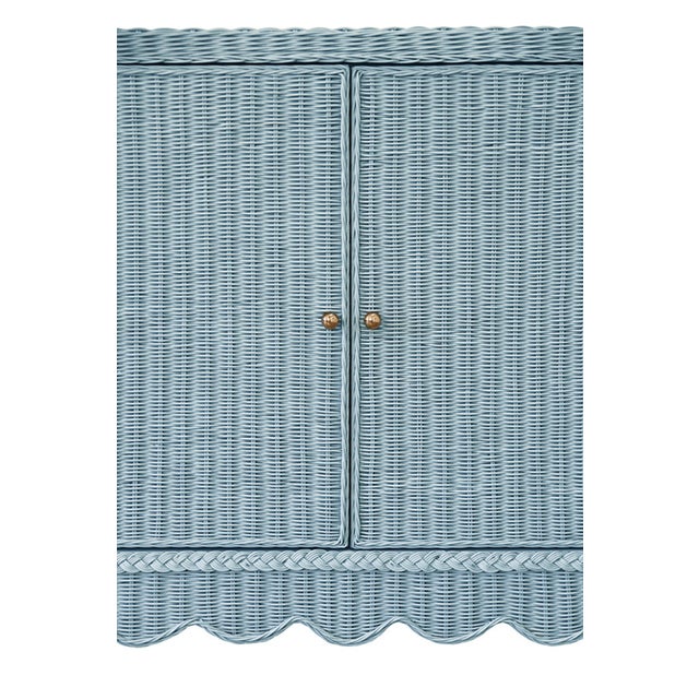 Matthew Izzo Home Beatrice Light Blue Rattan Four Door Cabinet With Brass Hardware For Sale - Image 9 of 9