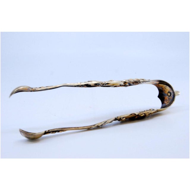 Metal Silver Sugar Tongs with Gold Reliefs and Applications For Sale - Image 7 of 9