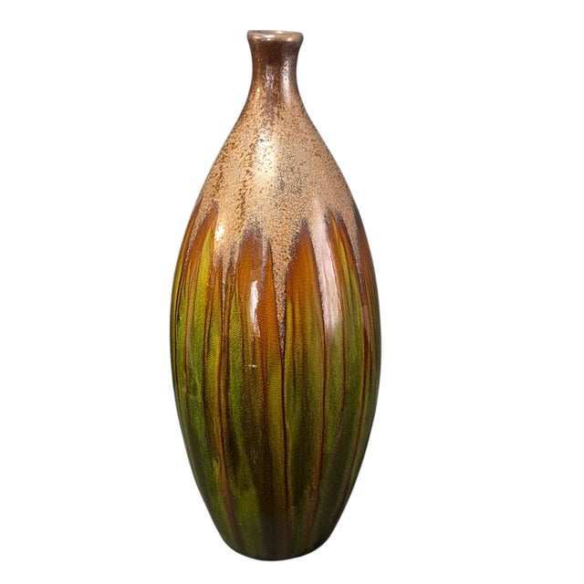 Green Mid-Century-Modern Earth Tone Glazed Pottery 16'' High Vase For Sale - Image 8 of 8
