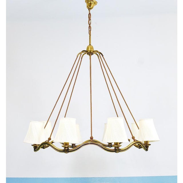Large Viennese Modernism Curved Brass Wave Chandelier by Hugo Gorge, 1940s For Sale - Image 11 of 18