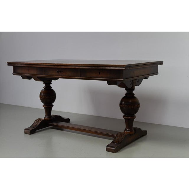 Antique Danish Oak Writing Desk, 1900s. Nordic antique baroque style writing table in stained oak. Made by master...