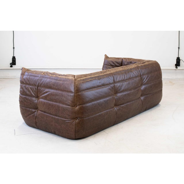 Vintage Two-Seater Togo Sofa with Arms in Brown Leather by Michel Ducaroy for Ligne Roset, 1970s For Sale - Image 9 of 18
