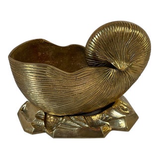 Vintage Brass Nautilus Shell Shaped Planter For Sale