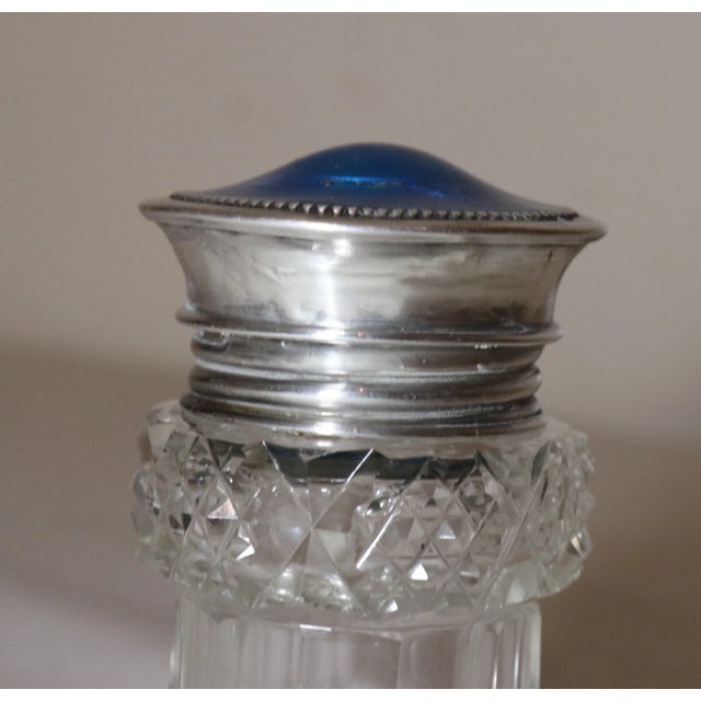 Antique Birmingham Blue Guilloche Enameling Sterling Silver Perfume Scent Bottle For Sale - Image 11 of 12