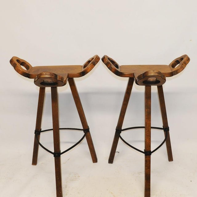 Brutalist Marbella Style Beech Bar Stools attributed to Viriato Gomez for Toledo, 1970s, Set of 4 For Sale - Image 12 of 18