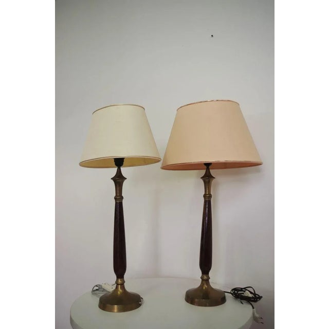 Mahogany, Brass & Cotton Hats Tale Lamps from Abat Jour, 1950s, Set of 2 For Sale - Image 13 of 18