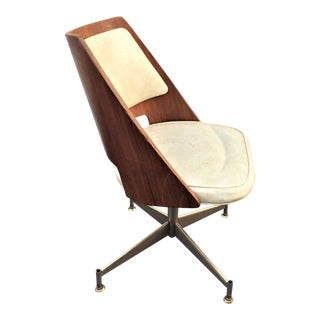 Mid-Century Chromecraft Wood Bent Back Swivel Chair For Sale