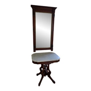 Antique Eastlake Carved Walnut Pier Mirror & Table - Set For Sale