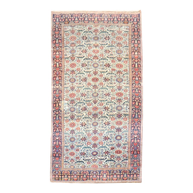 Antique Zabihi Collection Ivory Field Persian Bidjar Gallery Rug - 5'9" x 11' For Sale