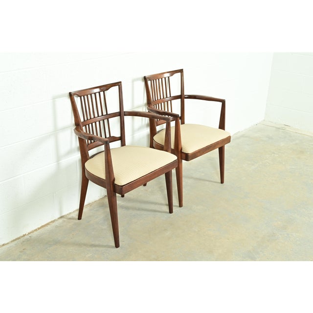 Paul McCobb Paul McCobb Style Mid-Century Modern Sculpted Walnut Spindle Back Armchairs, Pair For Sale - Image 4 of 13