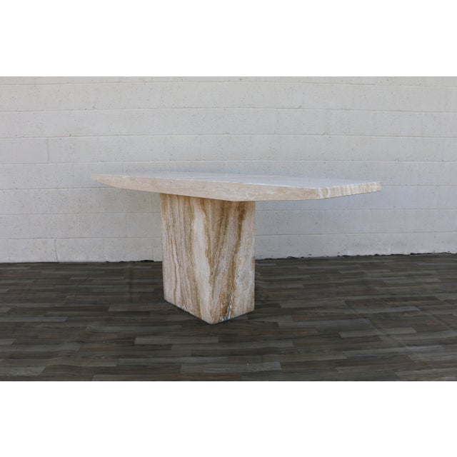 1970s Italian Postmodern Beige Travertine Stone Pedestal Console Table For Sale - Image 9 of 18