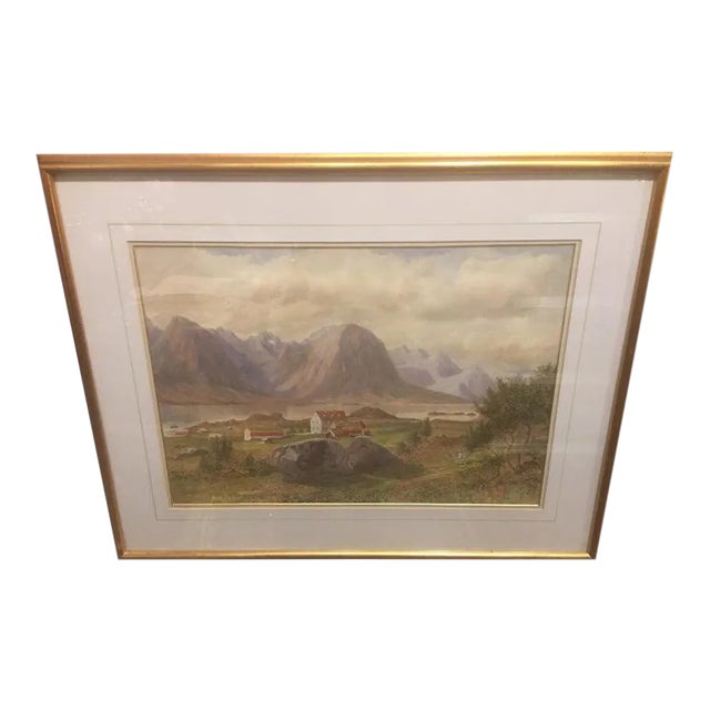 British School "Mountain Landscape", Watercolor, Framed, Unsigned, 19th Century For Sale