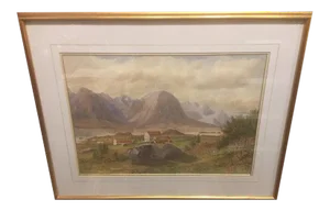 British School "Mountain Landscape", Watercolor, Framed, Unsigned, 19th Century