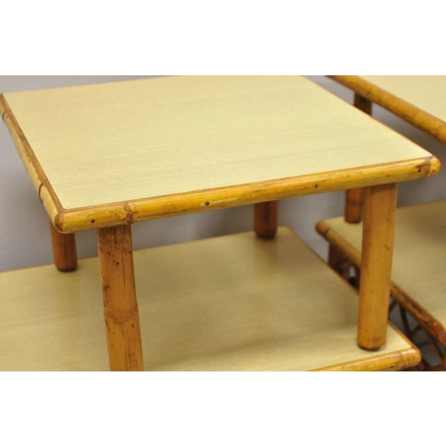 Wood Vintage Tiki Rattan Mid Century Bamboo Step Up End Tables - a Pair For Sale - Image 7 of 11
