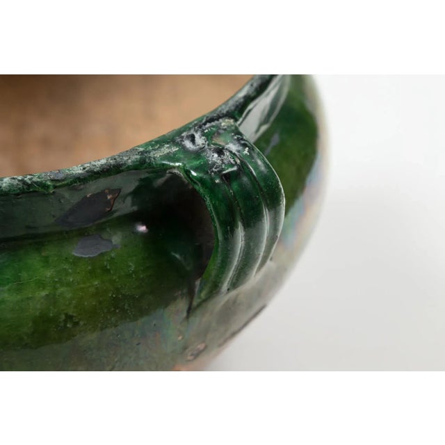 French Country Antique Green Glazed Terracotta Planter, Provence, France, Early 20th Century. For Sale - Image 3 of 12