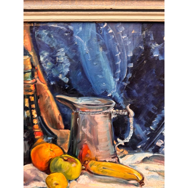 Blue Oil on Canvas Still Life, Vintage For Sale - Image 8 of 12