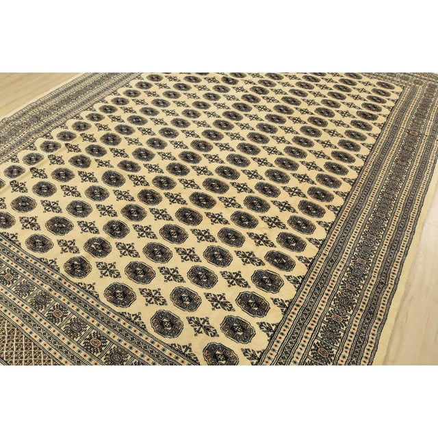 Tribal Bokhara Rug 8’11” X 11’8” Beige Wool Tribal Hand-Knotted Oriental Carpet For Sale - Image 3 of 14