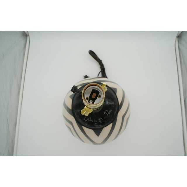 Ceramic Late 20th Century Black & Ivory Geometric Chulucanas Pottery Desk Lamp For Sale - Image 7 of 8