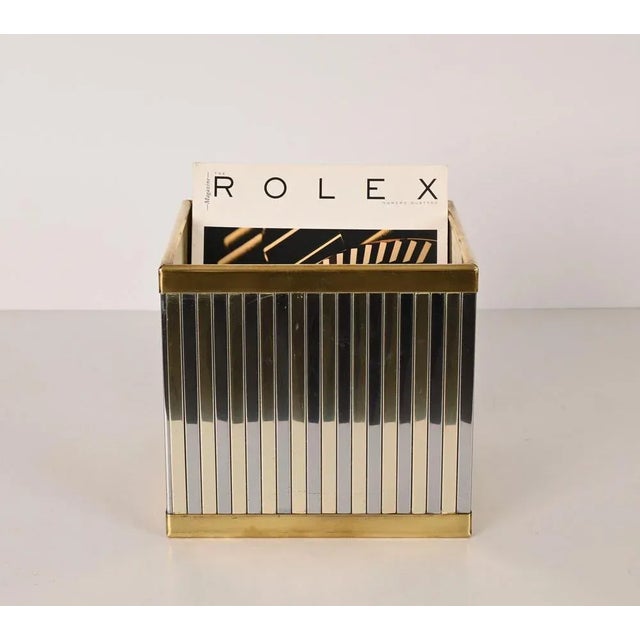 Mid-Century Italian Cubic Brass and Chromed Metal Newspaper Rack, 1970s For Sale - Image 16 of 18