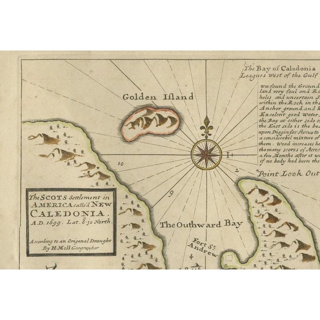 Rare 1699 Map of the Failed Scottish Colony of Caledonia in Panama This scarce and historically fascinating map, titled...
