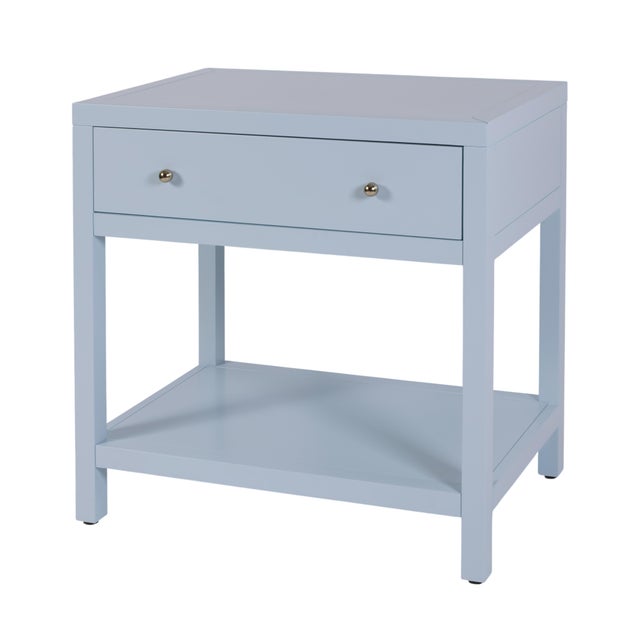 Transitional Nora 30 in. W Rectangular Wood 1 Drawer Wide Nightstand with Lower Open Shelf, Light Blue For Sale - Image 3 of 11