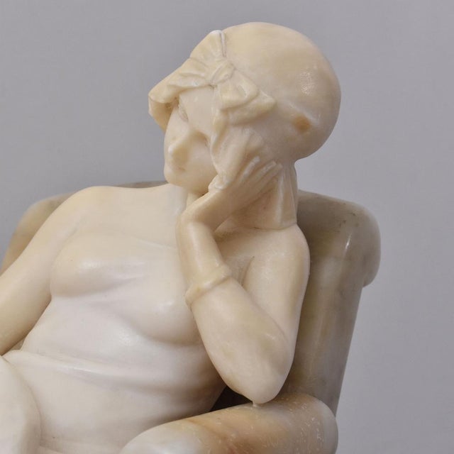 Stone Antique Alabaster Sculptures Young Girl Sculpture with Dog by Giuseppe Gambogi, 1890s For Sale - Image 7 of 12