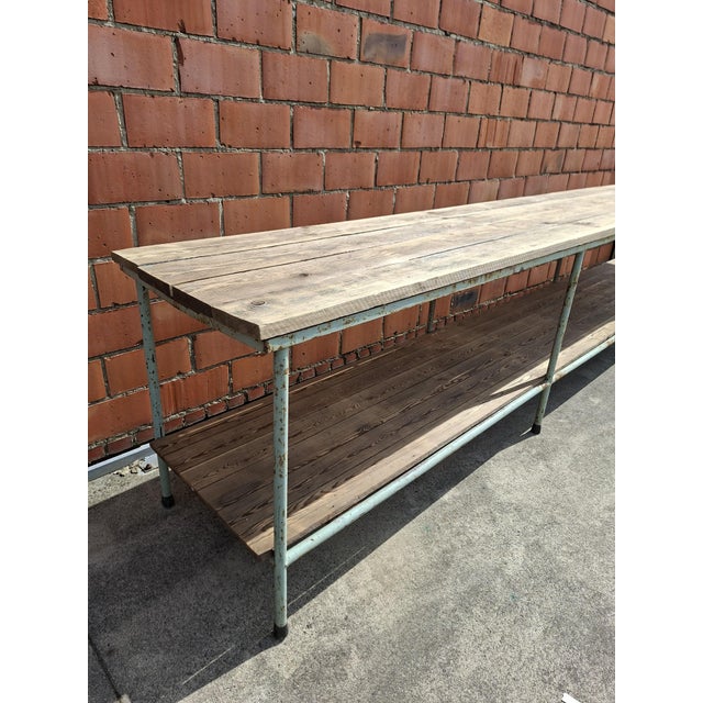 Wood Industrial Workbench in Metal and Wood For Sale - Image 7 of 11