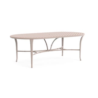 Brown Jordan Calcutta 44" x 86" Oval Cast Umbrella Dining Table in Blush For Sale