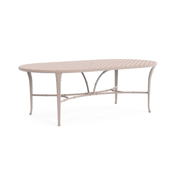 Brown Jordan Calcutta 44" x 86" Oval Cast Umbrella Dining Table in Blush For Sale
