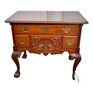 Vintage Carved Mahogany Georgian Style Five Drawer Lowboy For Sale