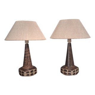 Marianne Starck, Large Table Lamps, Brown Stoneware, Denmark, 1960s For Sale