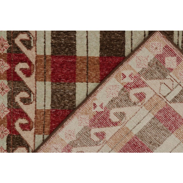 Textile Rug & Kilim’s Distressed Swedish Style Rug in Red and Brown Geometric Pattern For Sale - Image 7 of 7