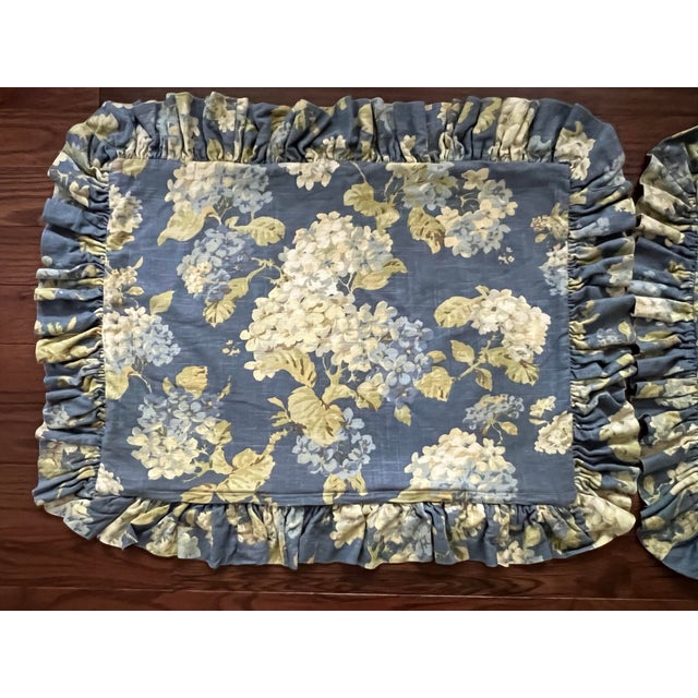 Cornflower Blue Pair of Waverly Chambray Blue Hydrangea Custom Pillow Shams For Sale - Image 8 of 12